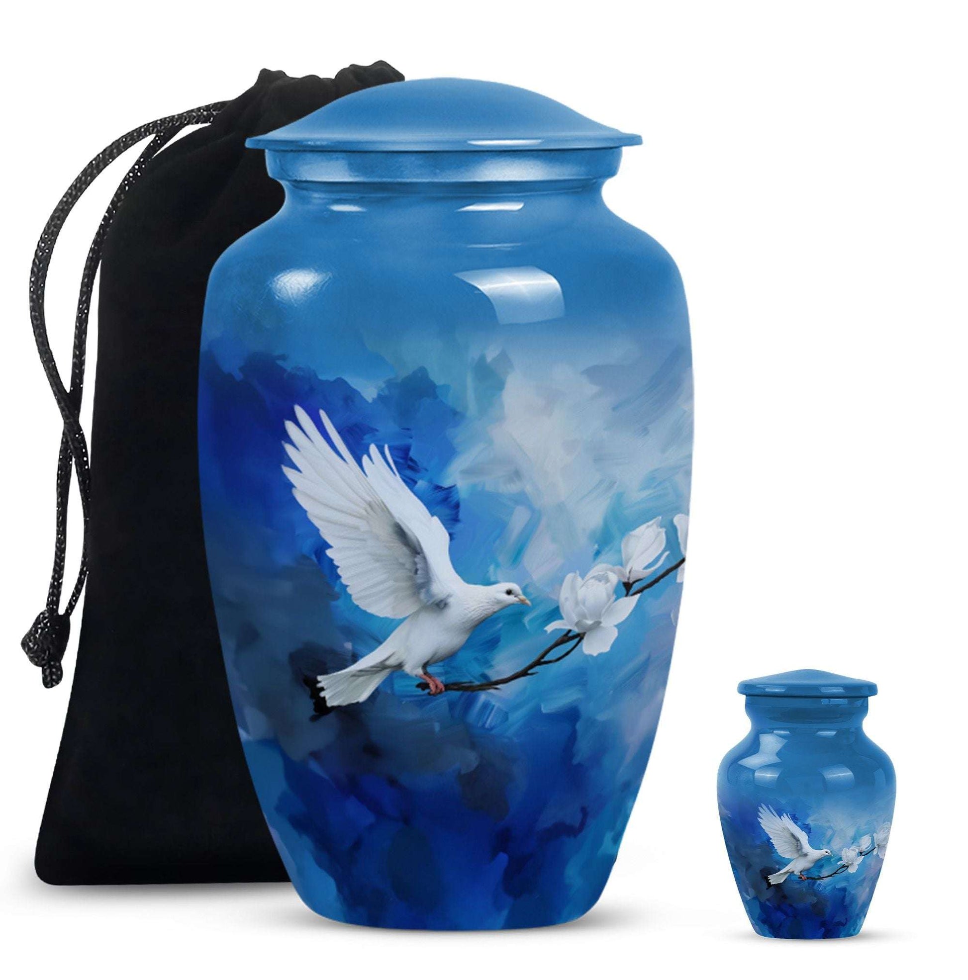 Dove Theme Large Urn With 1 Keepsake Urn