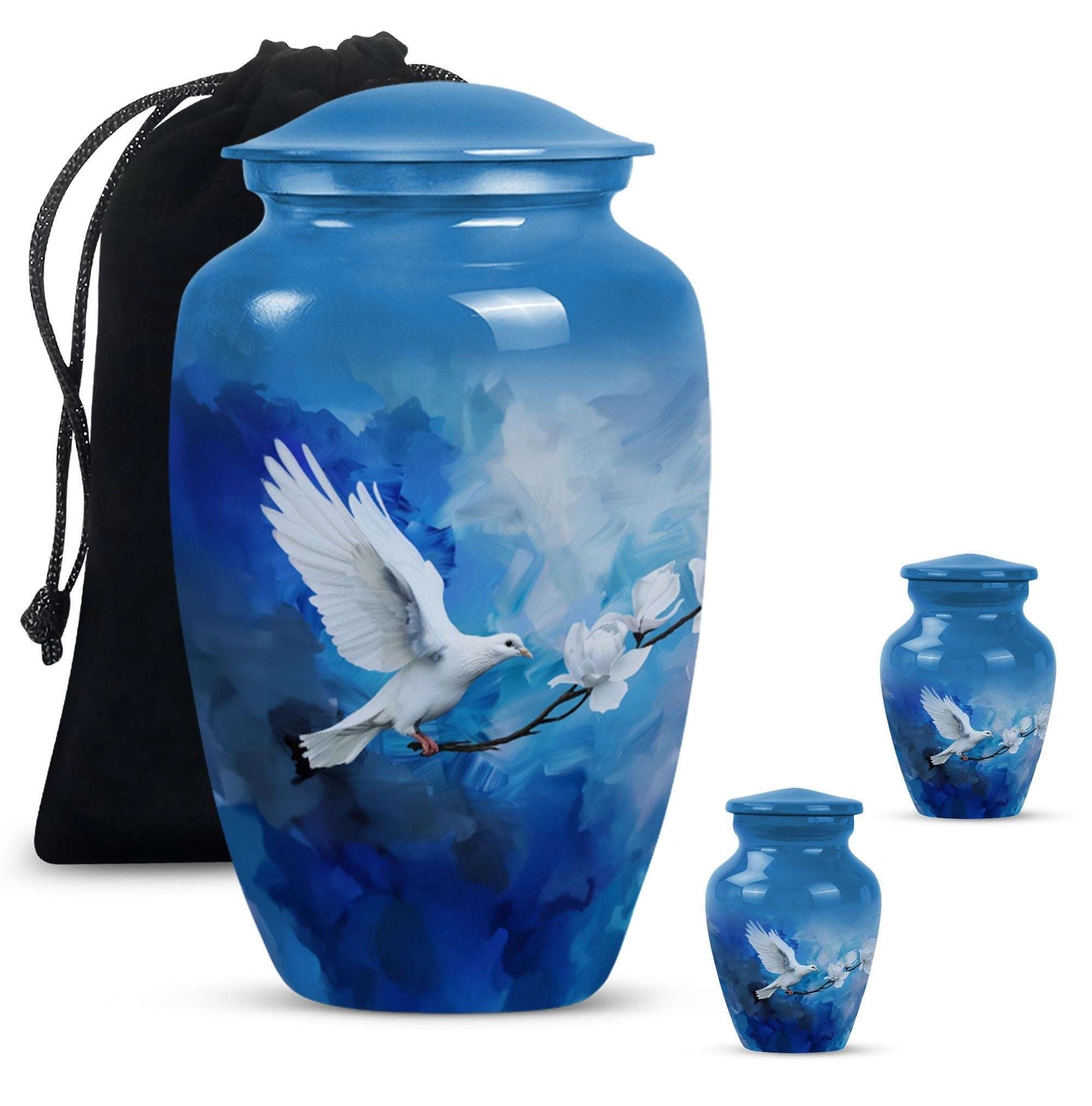Dove Theme Large Urn With 2 Keepsake Urn