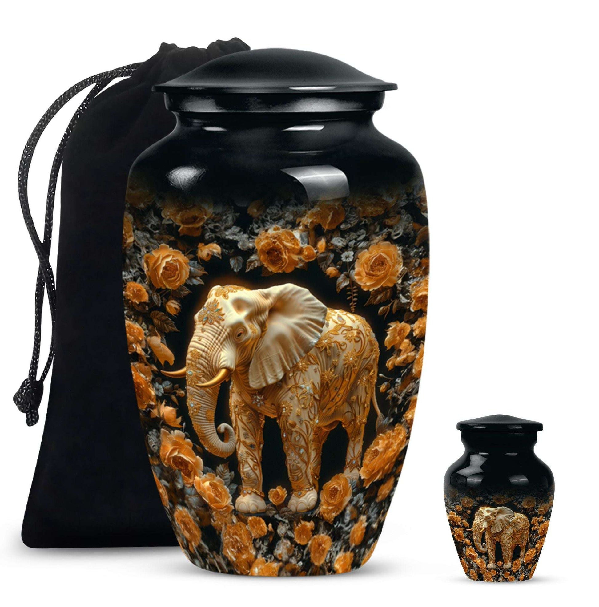 Elephant Theme Large Urn With 1 Keepsake Urn