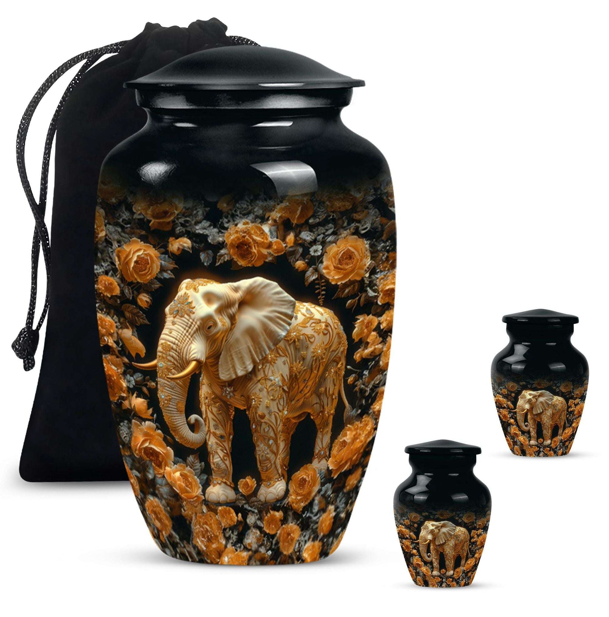 Elephant Theme Large Urn With 2 Keepsake Urn