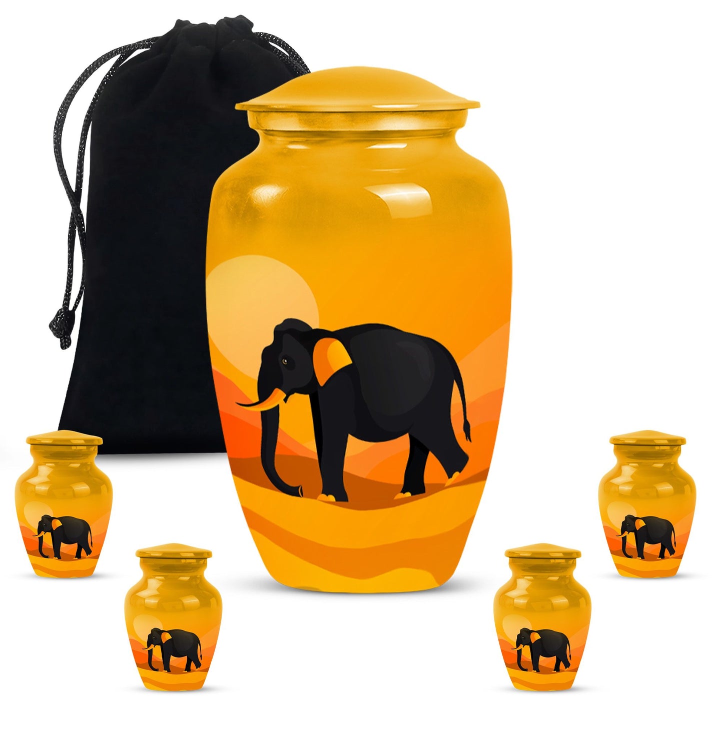 Elephant Theme Large Urn With 4 Keepsake Urn