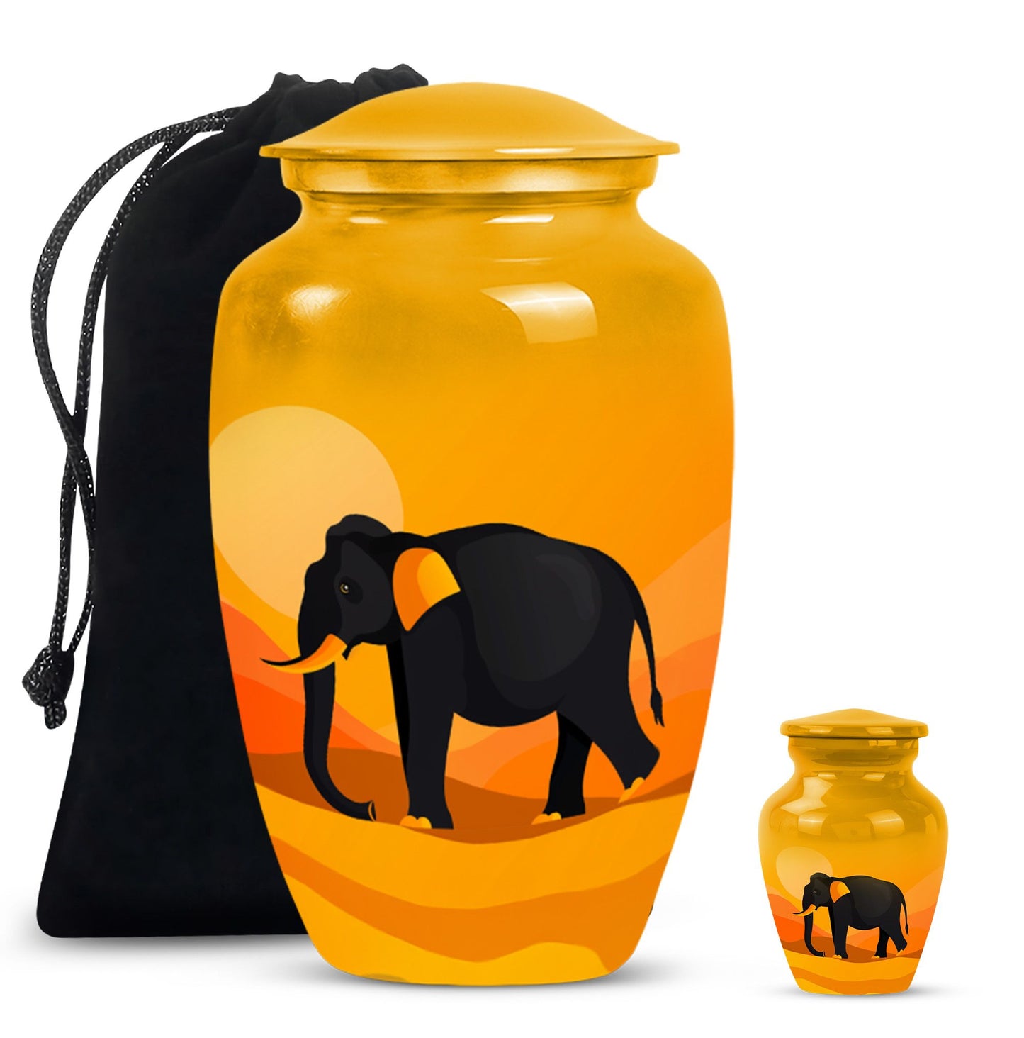 Elephant Theme Large Urn With 1 Keepsake Urn