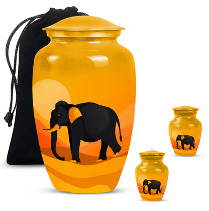 Elephant Theme Large Urn With 2 Keepsake Urn
