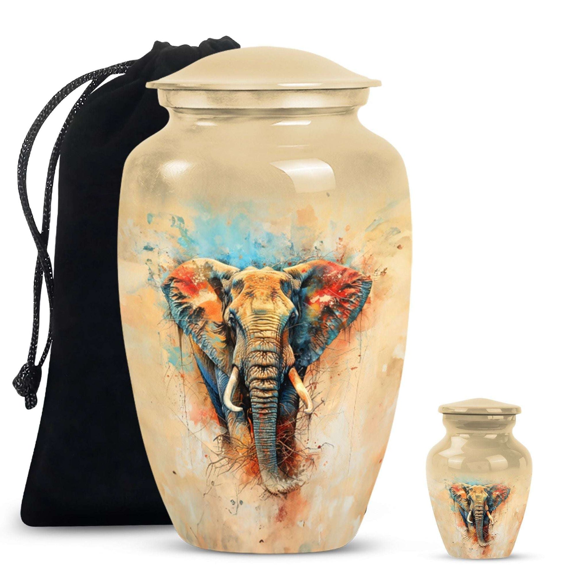 Elephant Theme Large Urn With 1 Keepsake Urn