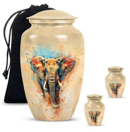 Elephant Theme Large Urn With 2 Keepsake Urn
