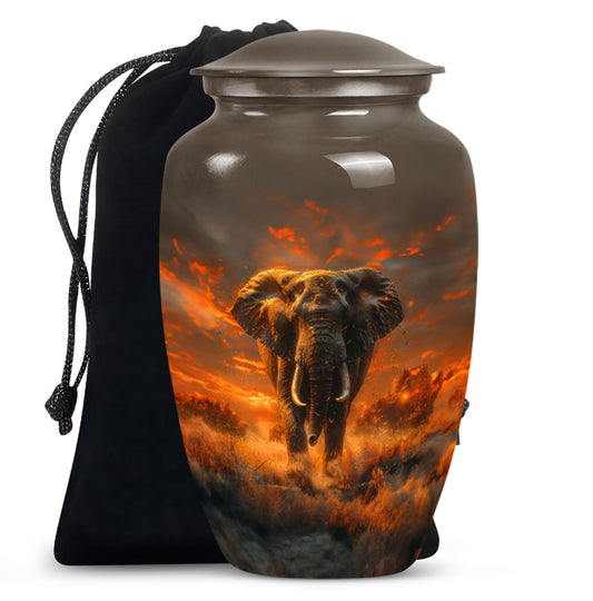 classic elephant urn with floral theme for adult human ashes