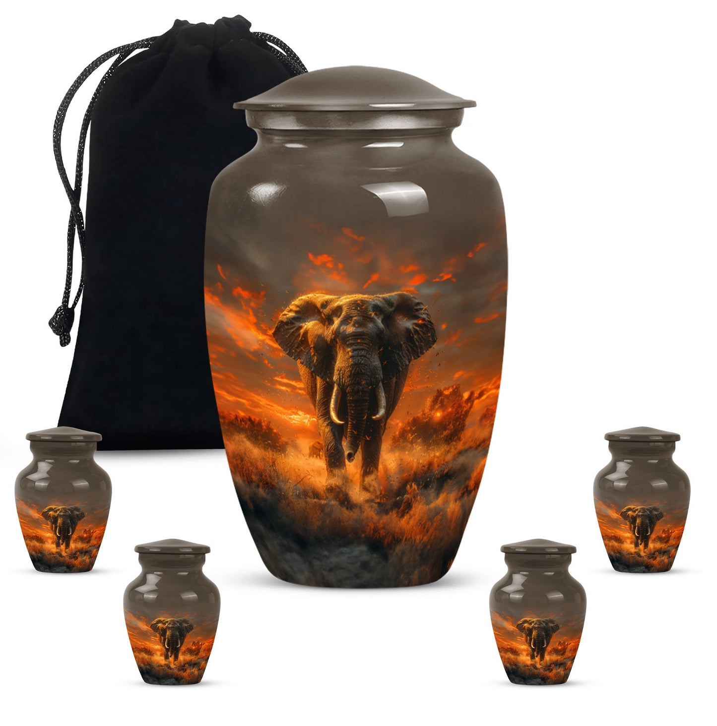 classic elephant urn with floral theme for adult human ashes