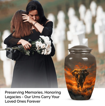 classic elephant urn with floral theme for adult human ashes