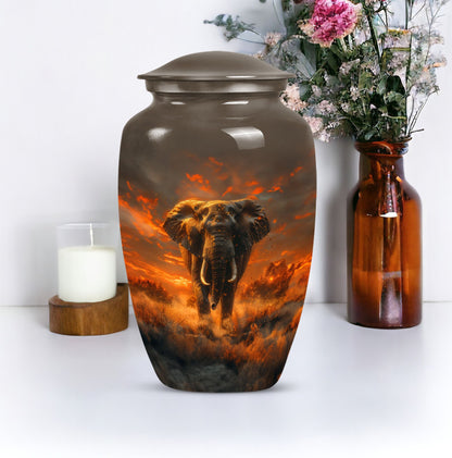 classic elephant urn with floral theme for adult human ashes