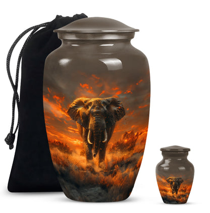 classic elephant urn with floral theme for adult human ashes