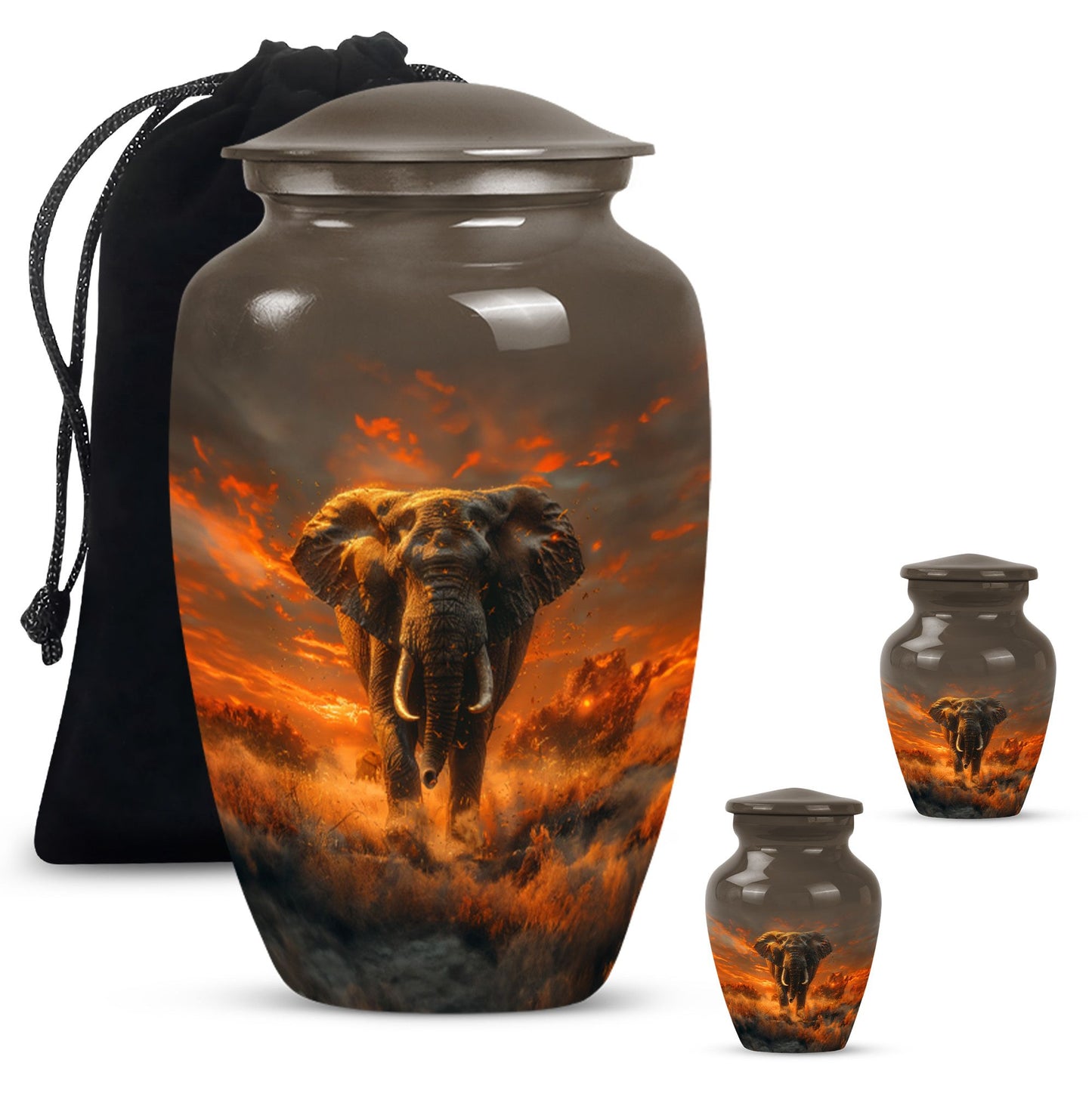 Elephant Theme Large Urn With 2 Keepsake Urn