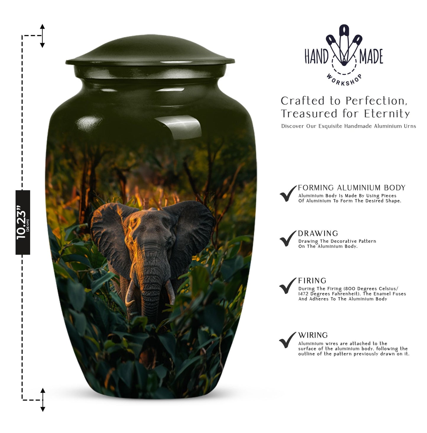 Classic 10-inch elephant urn for burial,