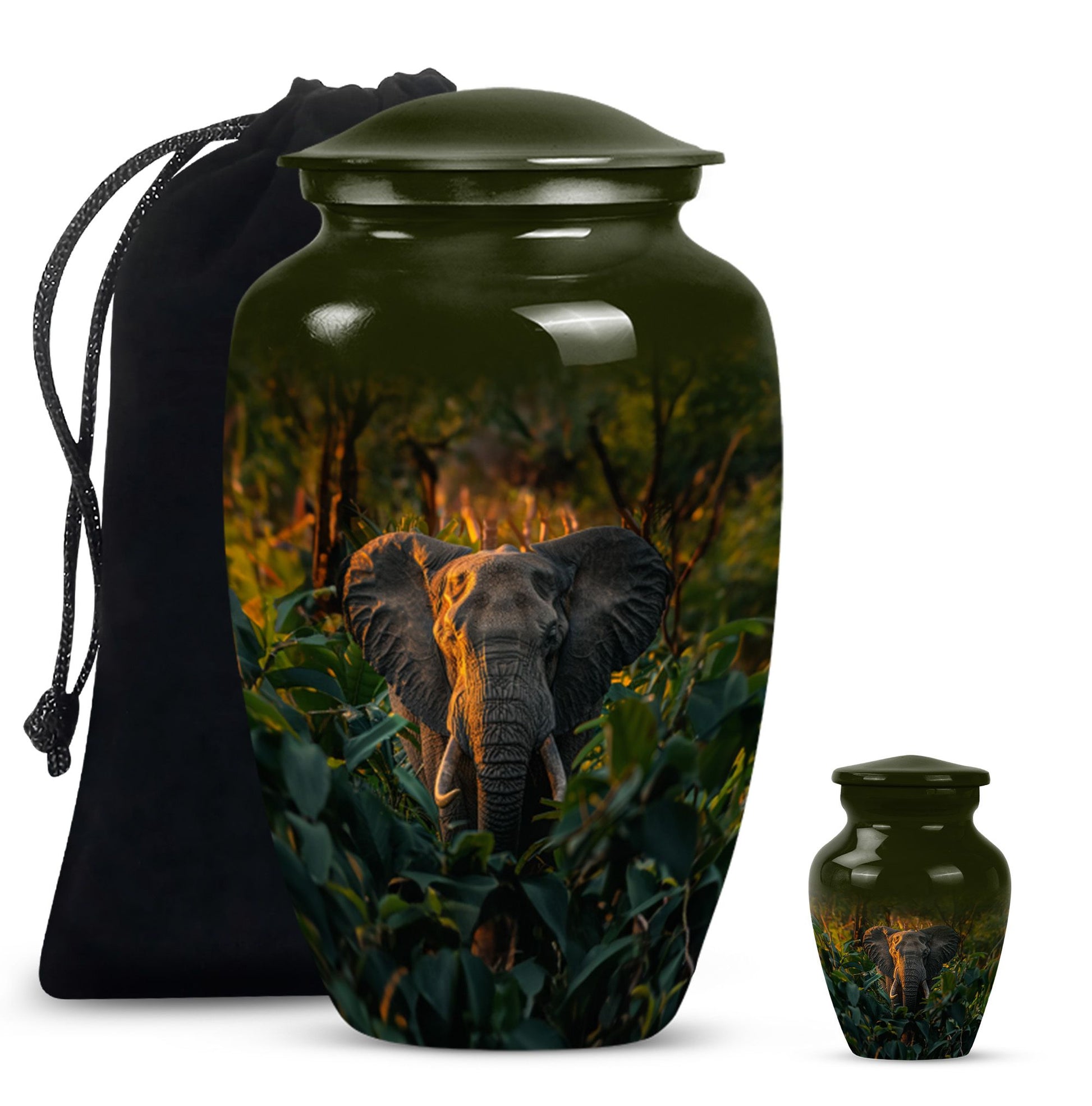 Elephant Theme Large Urn With 1 Keepsake Urn