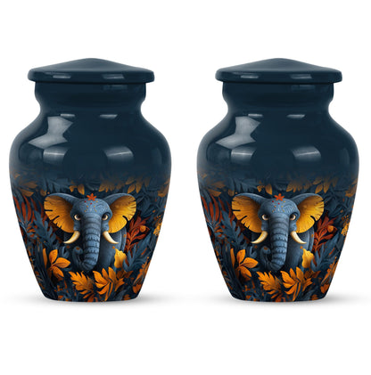 10 inch classic elephant urn with floral theme.