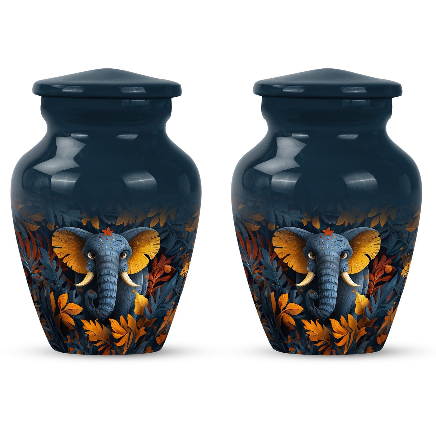10 inch classic elephant urn with floral theme.