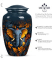 10 inch classic elephant urn with floral theme.