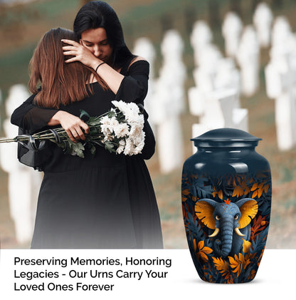 10 inch classic elephant urn with floral theme.