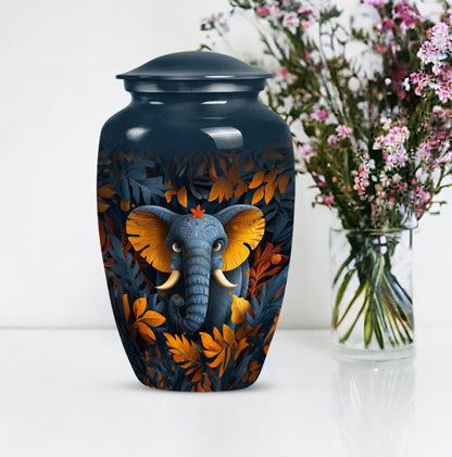 10 inch classic elephant urn with floral theme.