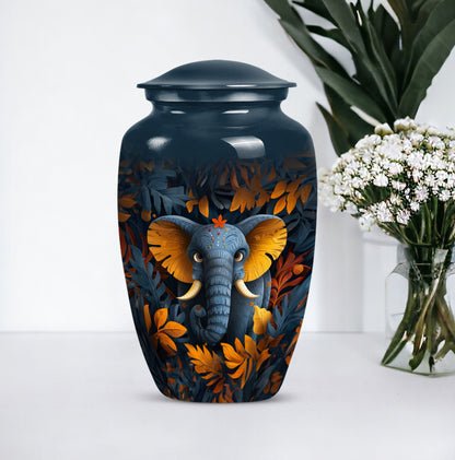 10 inch classic elephant urn with floral theme.