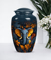 10 inch classic elephant urn with floral theme.