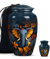 10 inch classic elephant urn with floral theme.