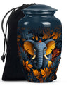 elephant-themed aluminum cremation urn 
