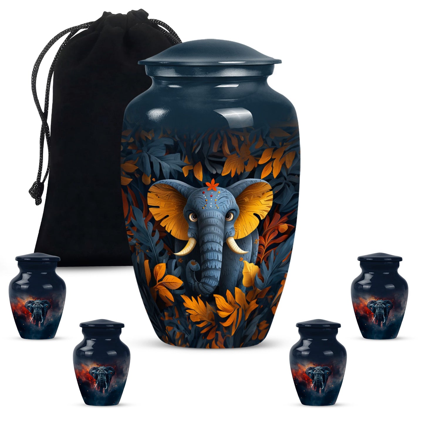 elephant-themed aluminum cremation urn 