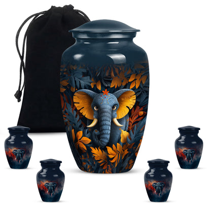 elephant-themed aluminum cremation urn 
