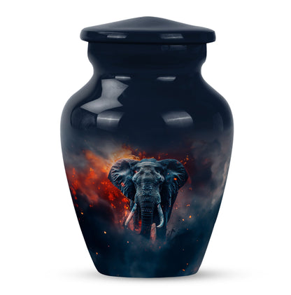 elephant-themed aluminum cremation urn 