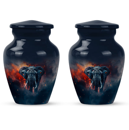 elephant-themed aluminum cremation urn 