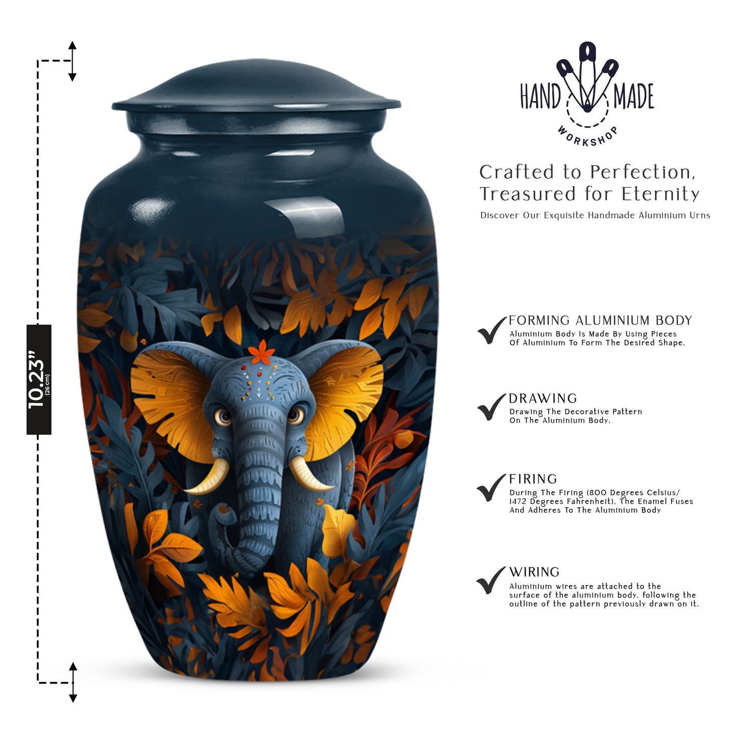 elephant-themed aluminum cremation urn 