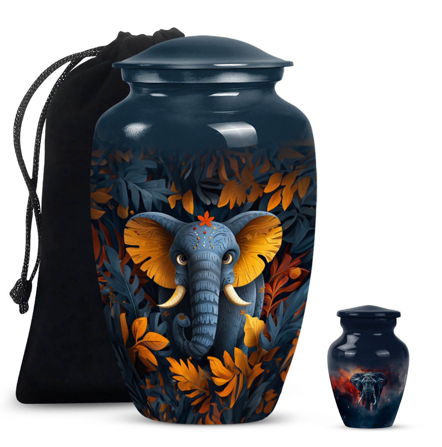 elephant-themed aluminum cremation urn 