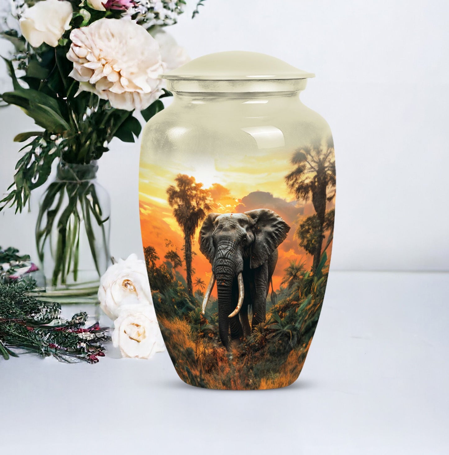  elephant urn with butterfly theme