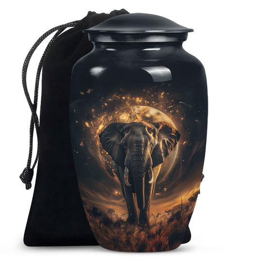 Butterfly themed, 10-inch elephant urn for female cremation.