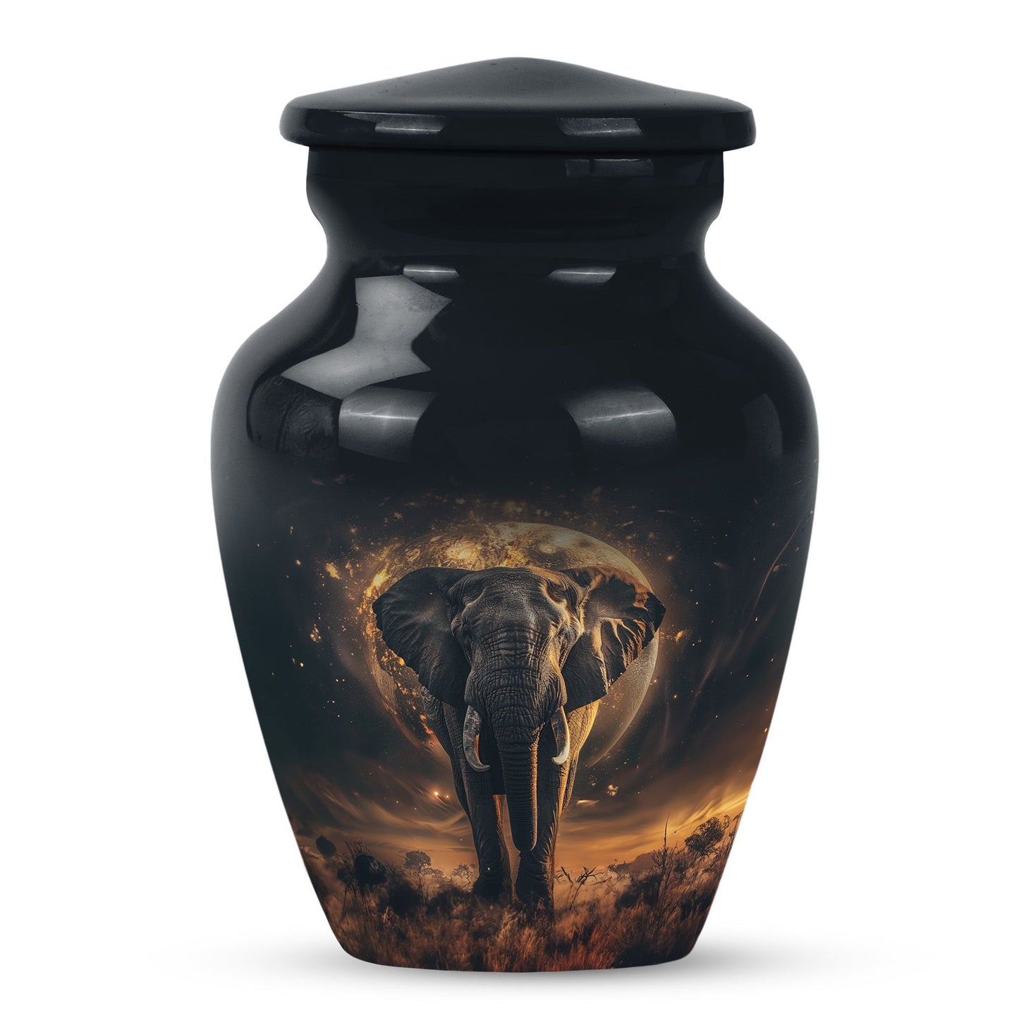 Butterfly themed, 10-inch elephant urn for female cremation.
