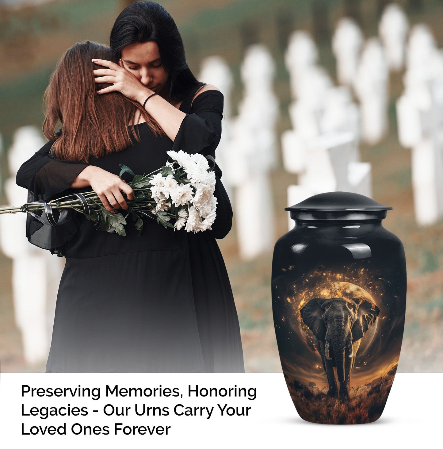 Butterfly themed, 10-inch elephant urn for female cremation.