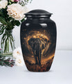 Butterfly themed, 10-inch elephant urn for female cremation.