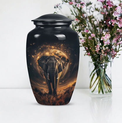 Butterfly themed, 10-inch elephant urn for female cremation.
