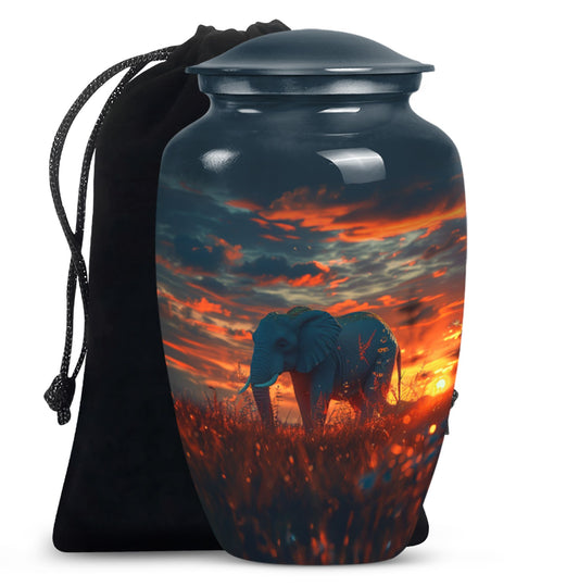 classic aluminium elephant urn with butterfly theme.