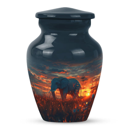 classic aluminium elephant urn with butterfly theme.