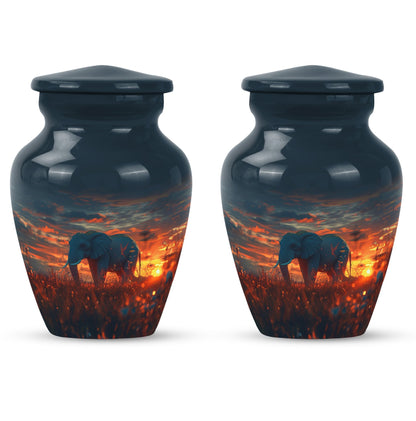 classic aluminium elephant urn with butterfly theme.