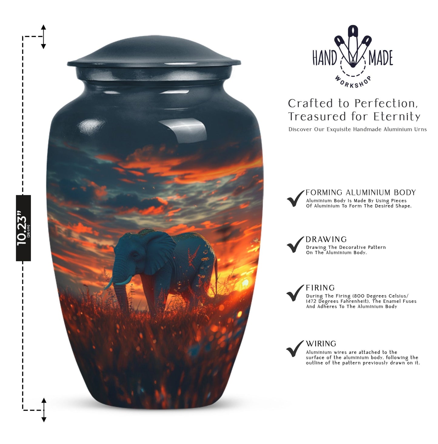 classic aluminium elephant urn with butterfly theme.