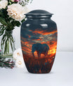 classic aluminium elephant urn with butterfly theme.