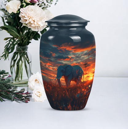 classic aluminium elephant urn with butterfly theme.