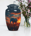 classic aluminium elephant urn with butterfly theme.