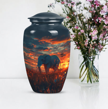 classic aluminium elephant urn with butterfly theme.