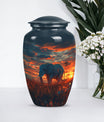classic aluminium elephant urn with butterfly theme.