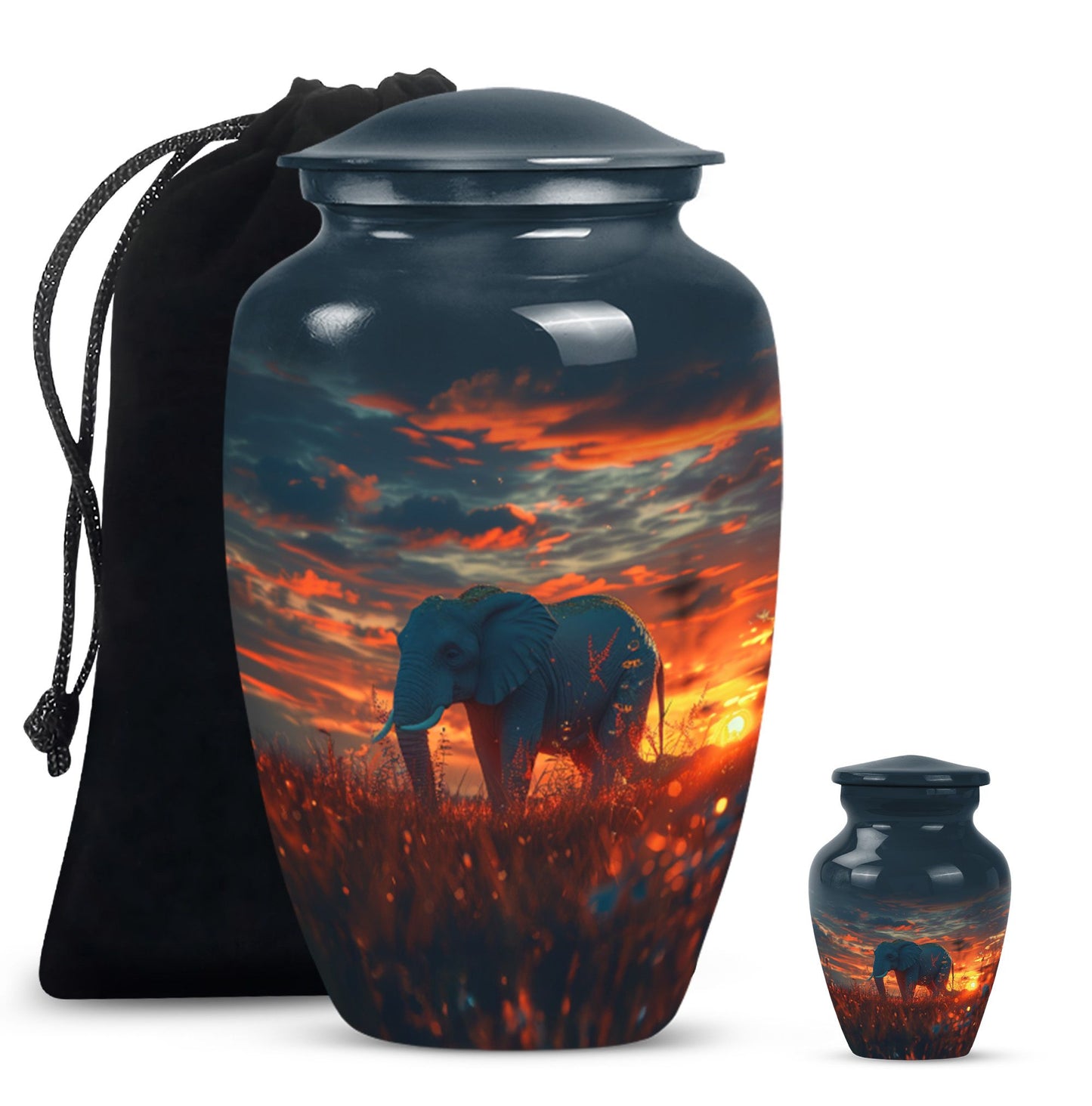 classic aluminium elephant urn with butterfly theme.