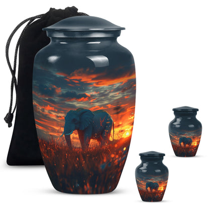 classic aluminium elephant urn with butterfly theme.
