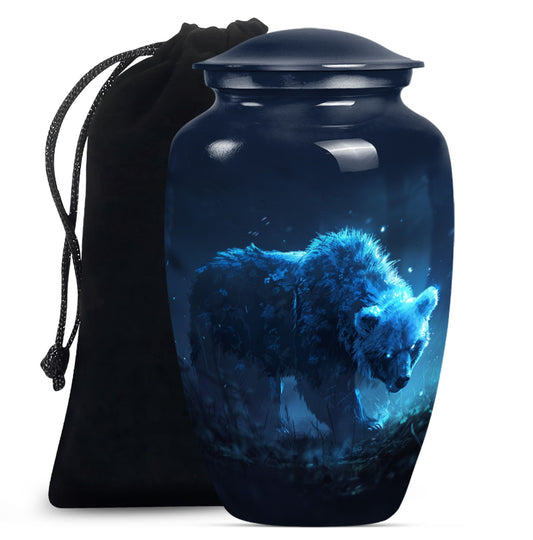 10-inch bear urn for mom, butterfly-themed funeral urn.